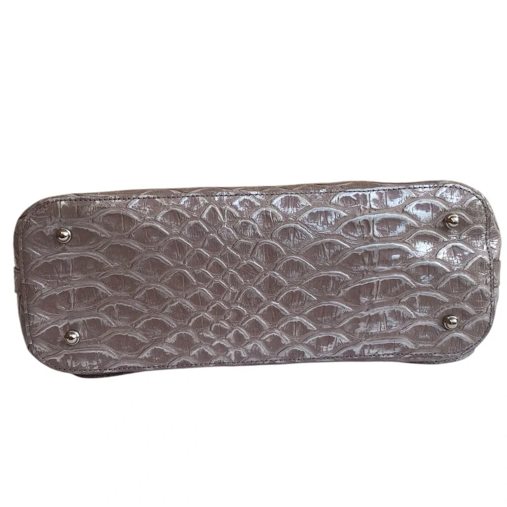 Brahmin Melbourne Mini Asher Satchel Bag in Gray Crocodile Embossed Leather